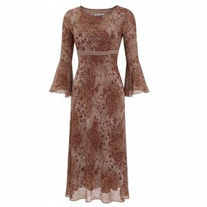 Y2k vintage paisley Fairycore bell sleeve midi dress